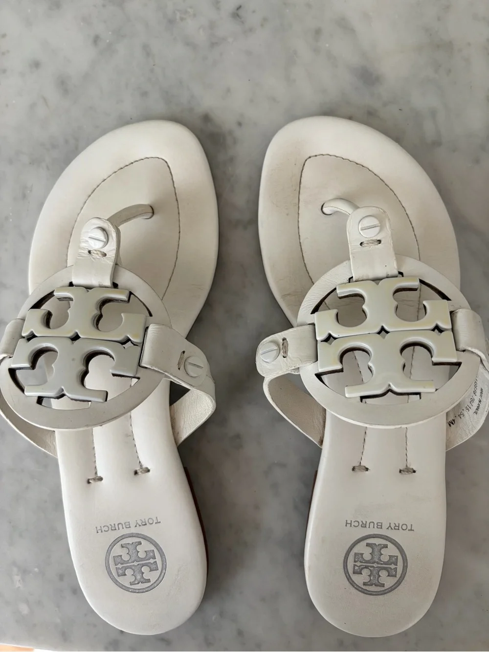 Tory Burch White Logo Thong Sandals Size 4